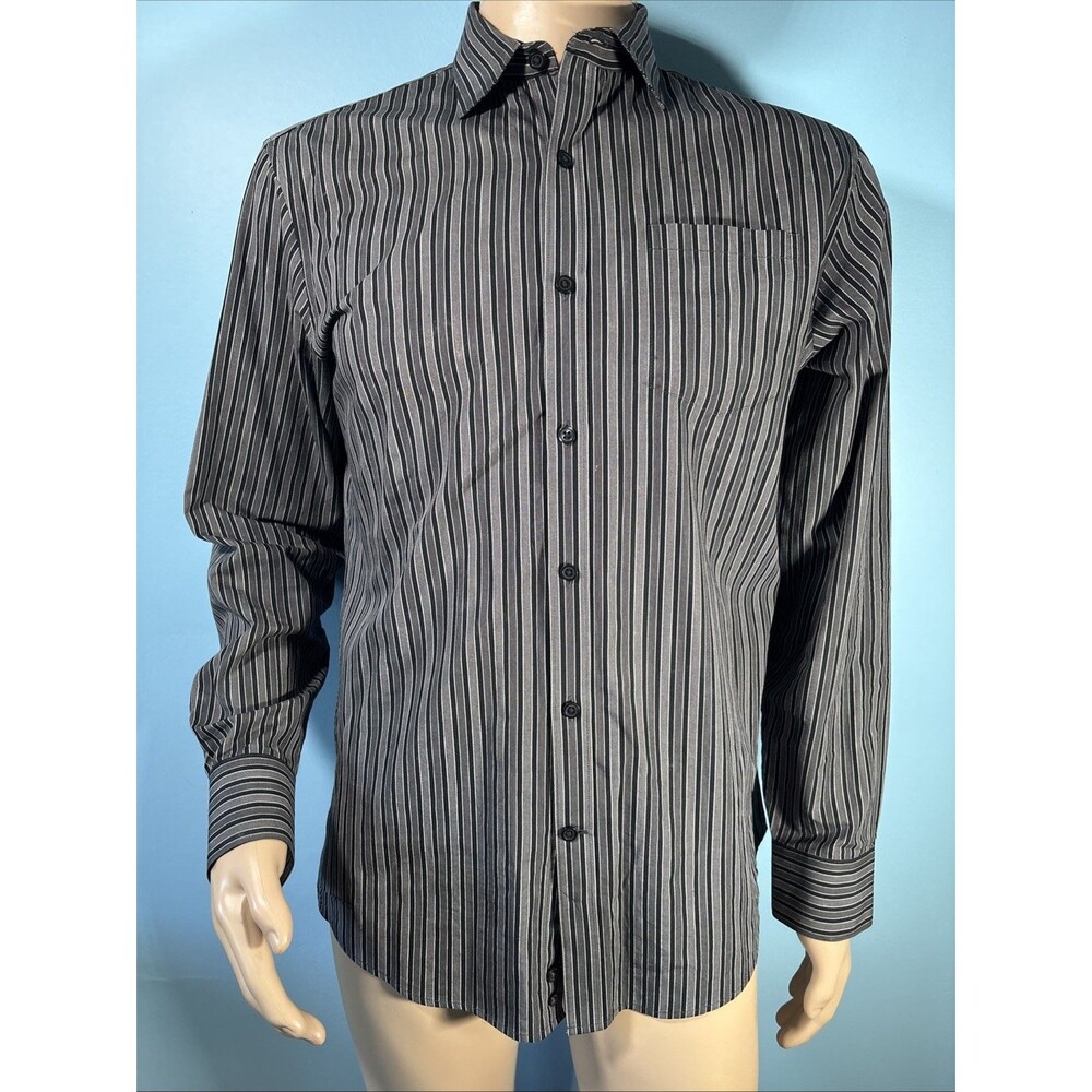 Claiborne Gray Striped Button Down Striped Shirt (Men's Size M)